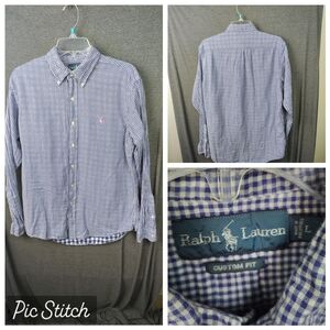 Ralph Lauren Men's Navy and White Gingham Shirt